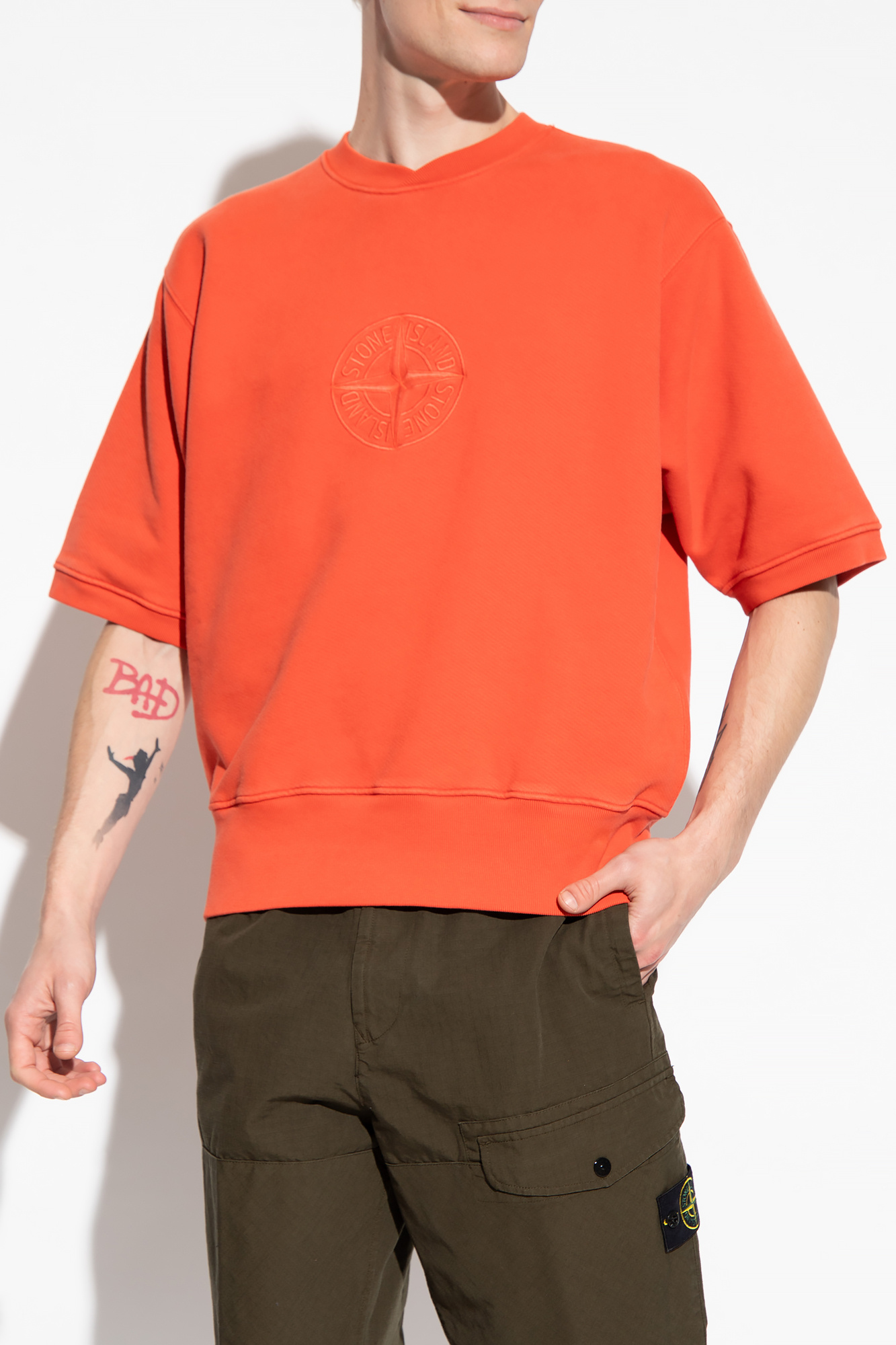 Stone island orange outlet crew neck